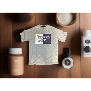 Reebok (New) Men's Core Graphic T Shirt Crew Neck Stacked Logo Gray Tee SIZE XL